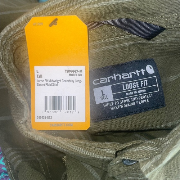Men’s Carhartt Loose Fit Long Sleeve Plaid Shirt- Green Sz L NWT - Picture 5 of 8